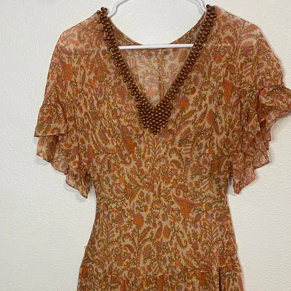 Adrianna Papell Orange and Brown Midi Dress vintage Size 6 100% Silk & poliéster - Picture 4 of 16